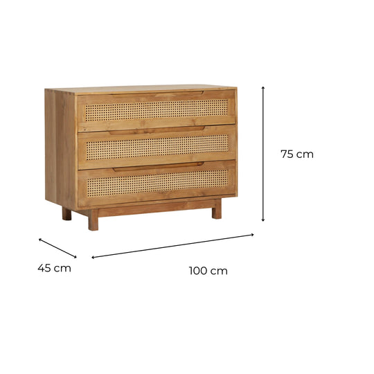 Commode 3 tiroirs Cannage et Teck Canagó