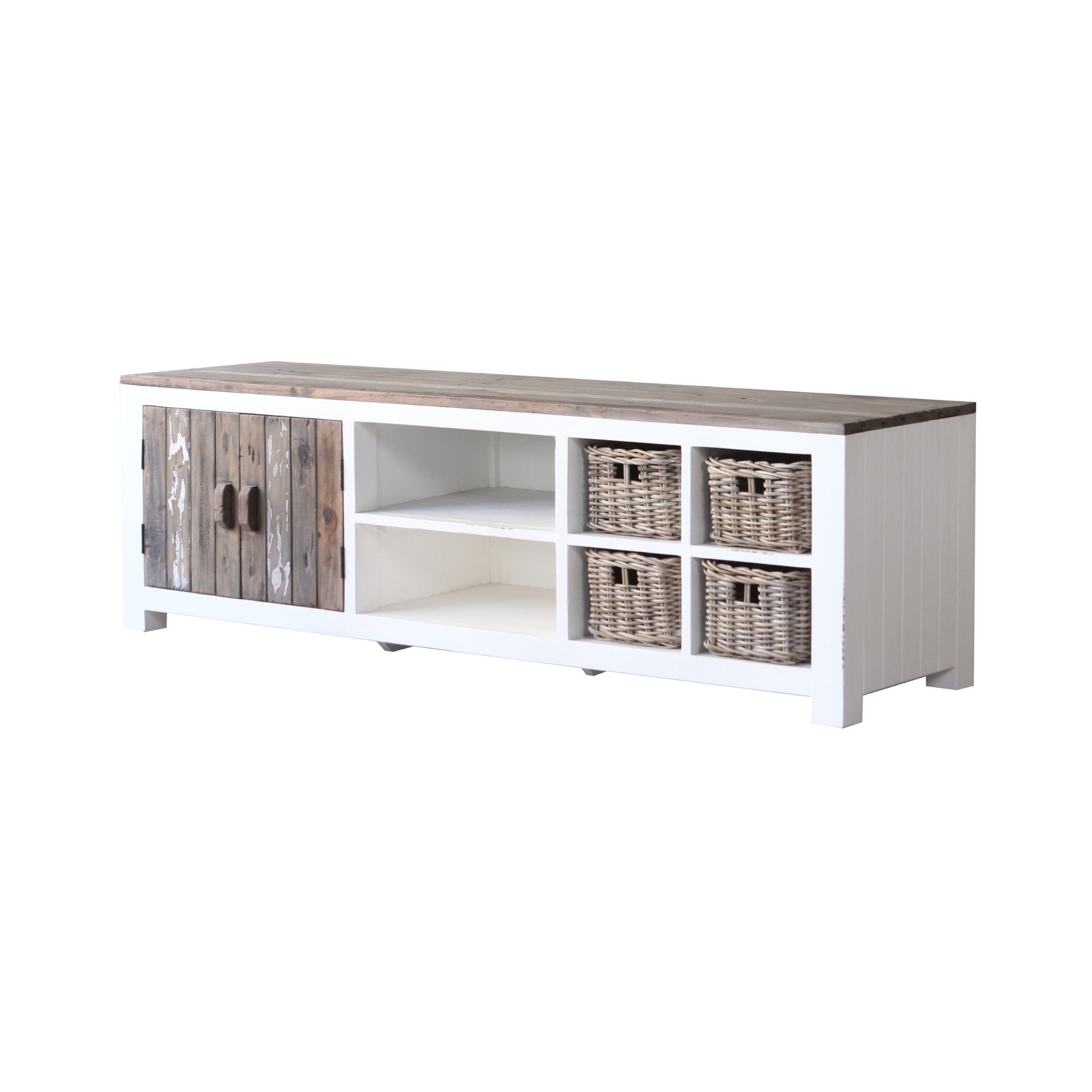 Meuble TV Pin 180cm Cococabaná - Charme Rustique et Rangement Élégant