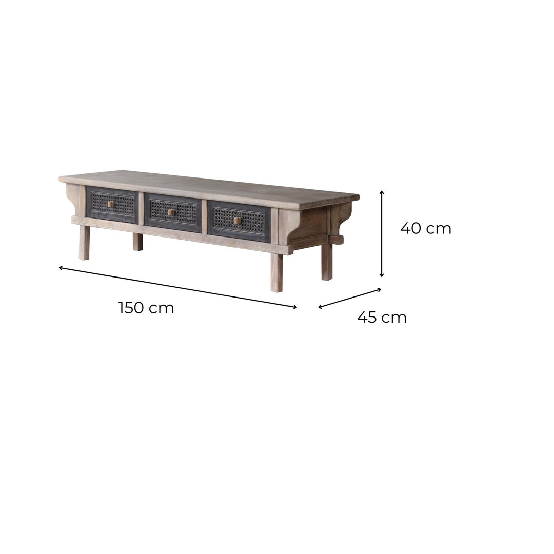 Meuble TV 150cm Cannage et Pin Tobacco